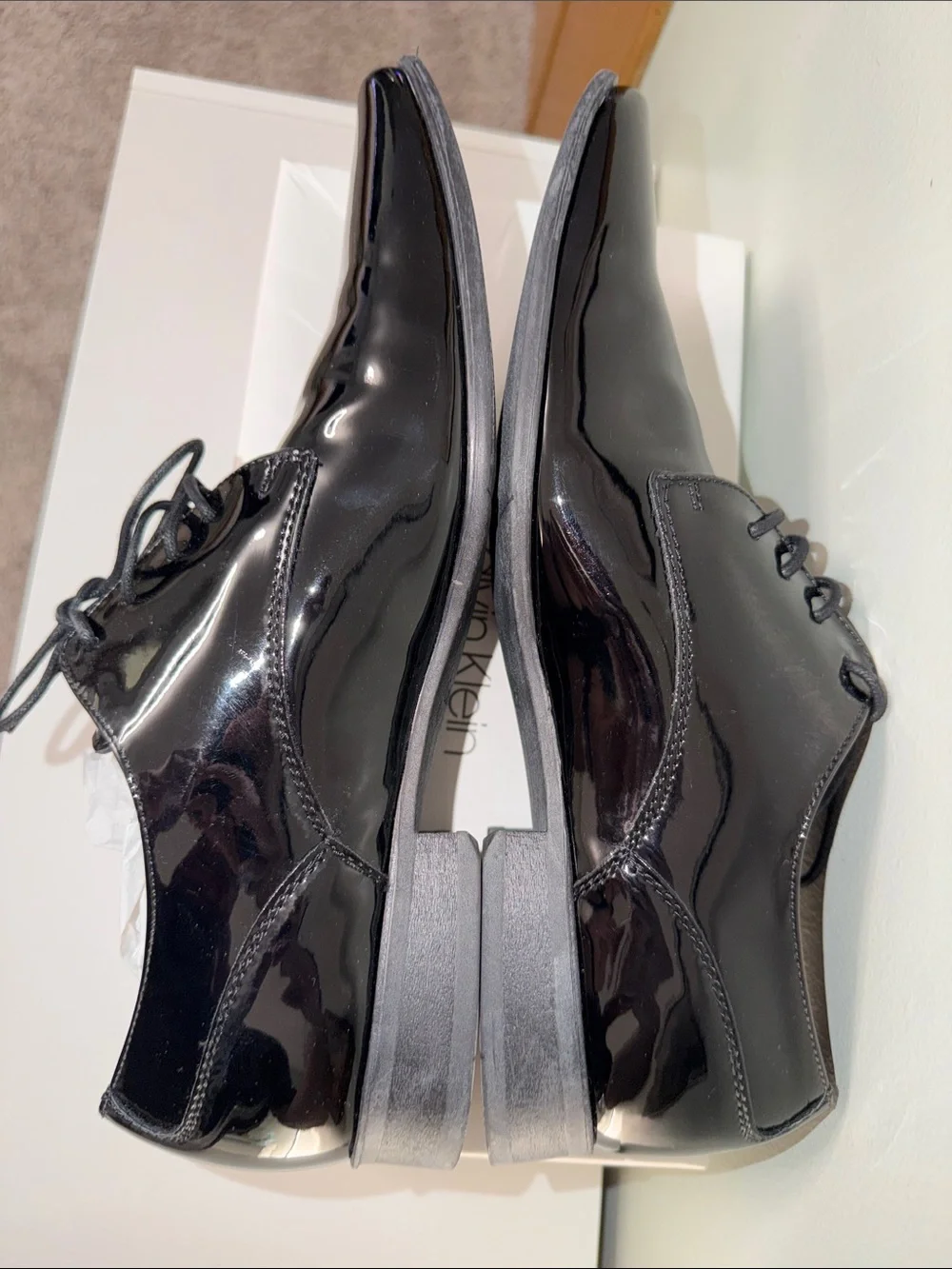 Calvin Klein Black Patent Lace-Up Dress Oxfords - Never Worn - NWOT